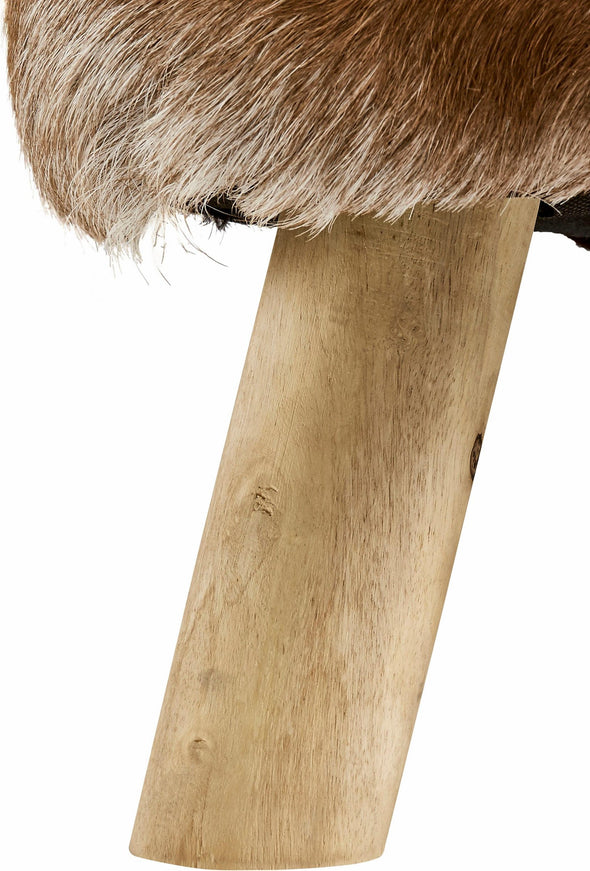 Taburet Home din piele de vacă, picioare lemn de eucalipt, 42 cm inaltime - LunaHome.ro