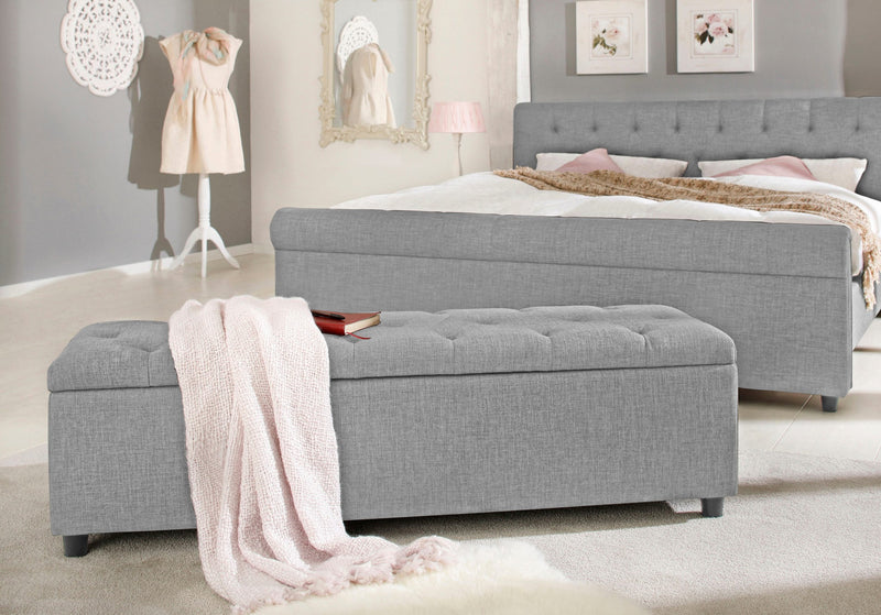 Bancheta tapitata Goronna, cu spatiu de depozitare, gri 140 cm - LunaHome.ro