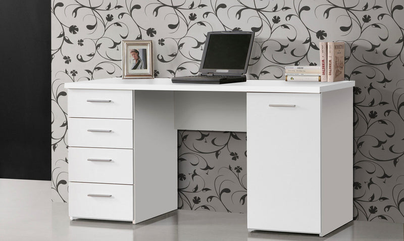 Birou Netta alb, cu 4 sertare, 145 cm latime - LunaHome.ro