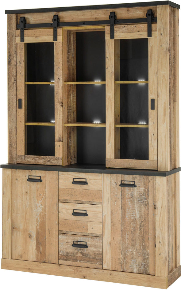 Bufet »SHERWOOD« cu aspect de lemn, cu usi tip hambar, latime 133 cm - LunaHome.ro