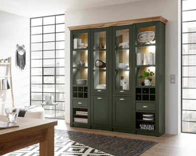 Bufet vitrina »Cambridge« cu design elegant verde inchis, 194 cm latime - LunaHome.ro