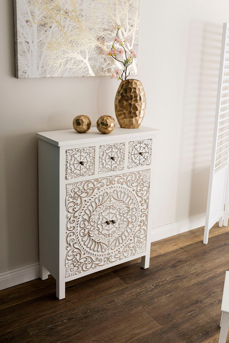 Comoda Felicitas cu design oriental, 3 sertare si doua usi - LunaHome.ro