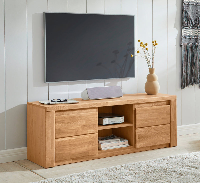 Comoda TV Burani cu fronturi din stejar masiv, 140 cm - LunaHome.ro