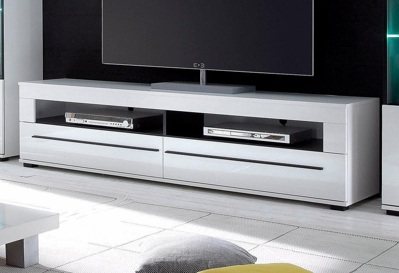 Comoda TV Cantara cu fronturi alb lucios, 180 cm latime - LunaHome.ro