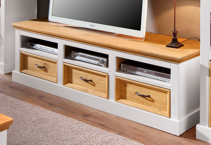 Comoda TV Selma din lemn masiv de pin alb si natur, latime 170 cm - LunaHome.ro
