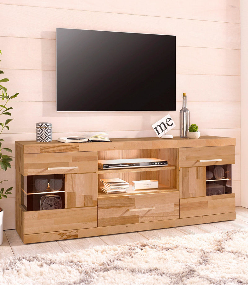Comoda TV Woltra Ribe cu fronturi din lemn de fag, 140 cm latime - LunaHome.ro