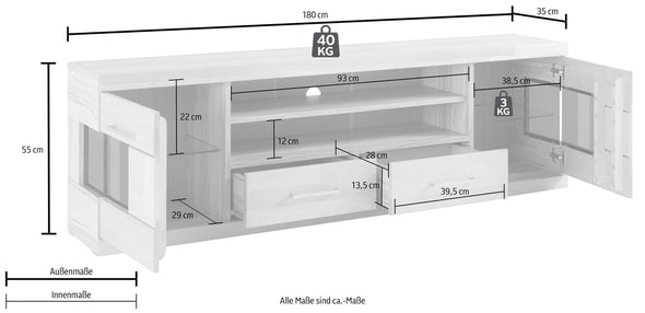 Comoda TV Woltra Ribe cu fronturi din lemn de fag, 180 cm latime - LunaHome.ro