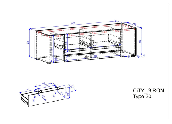 Comoda TV »City Giron«, cu design modern, 140 cm latime - LunaHome.ro