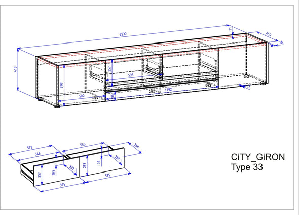 Comoda TV »City Giron«, cu design modern, 220 cm latime - LunaHome.ro