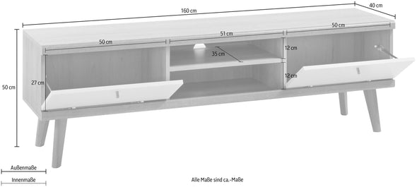 Comoda TV »Merle«, in design scandinav, culoare alb-stejar, latime 160 cm - LunaHome.ro