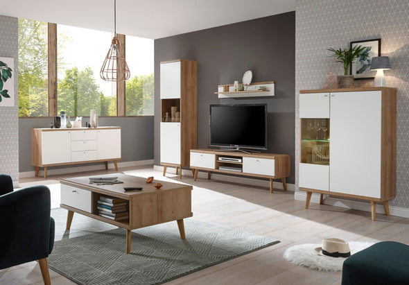 Comoda TV »Merle«, in design scandinav, culoare alb-stejar, latime 160 cm - LunaHome.ro