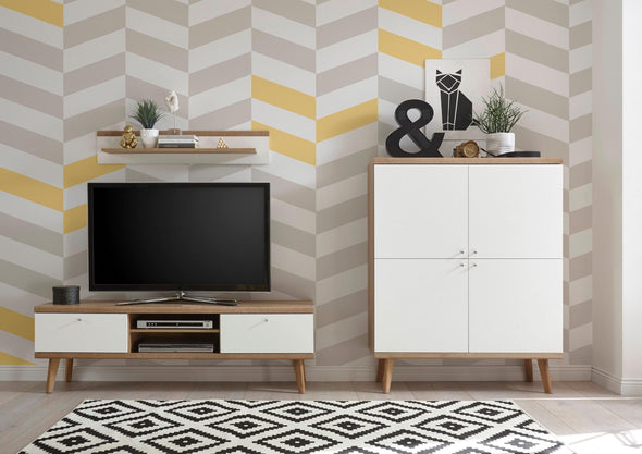 Comoda TV »Merle«, in design scandinav, culoare alb-stejar, latime 160 cm - LunaHome.ro