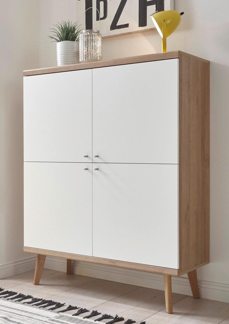 Comoda »Merle« alba în design scandinav, picioare din lemn de stejar, lățime 107 cm - LunaHome.ro