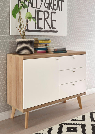 Comoda »Merle«, in design scandinav, culoare alb-stejar, latime 107 cm - LunaHome.ro