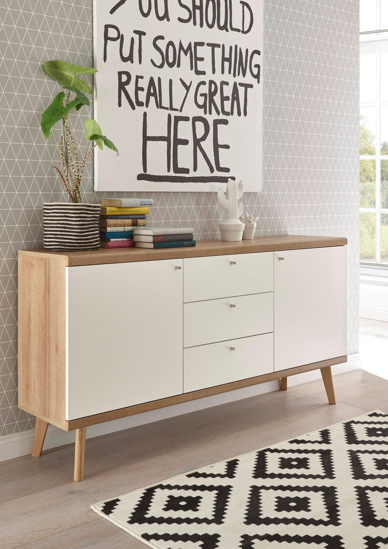 Comoda »Merle«, in design scandinav, culoare alb-stejar, latime 160 cm - LunaHome.ro