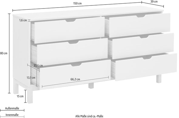 Comodă »Post«, lemn masiv de pin, cu mult spațiu de depozitare, lățime 150 cm - LunaHome.ro
