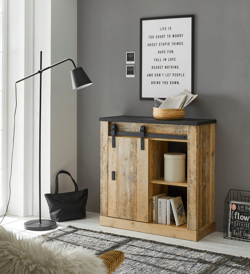 Comoda »SHERWOOD« cu aspect de lemn, usa tip hambar, lățime 93 cm - LunaHome.ro