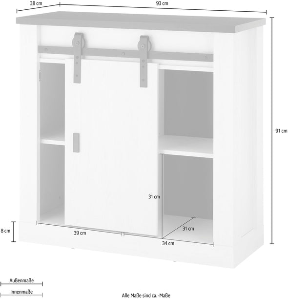 Comoda »SHERWOOD« cu aspect de lemn, usa tip hambar, lățime 93 cm - LunaHome.ro