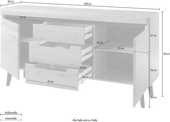 Comoda »Torge« cu design scandinav, aspect de lemn, 160 cm latime - LunaHome.ro