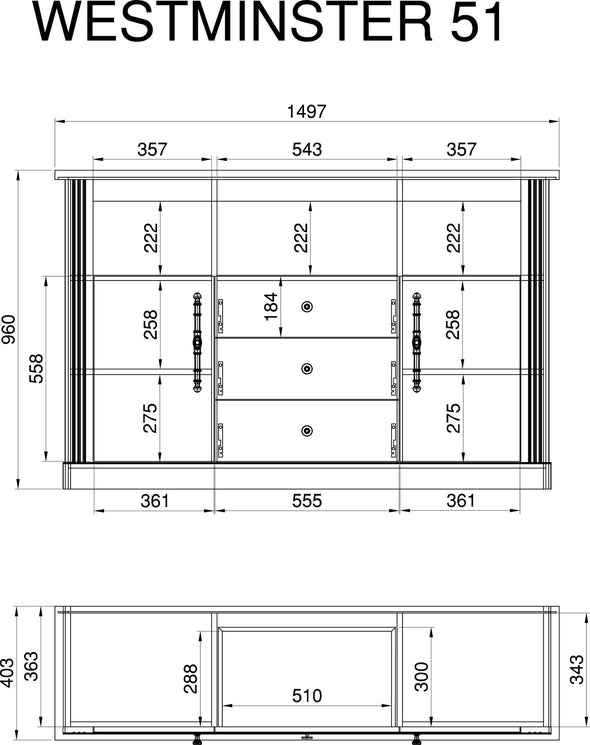 Comoda »WESTMINSTER« cu aspect de lemn alb, lățime 150 cm - LunaHome.ro
