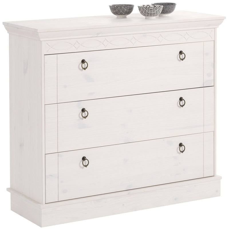 Comoda din lemn masiv de pin Indra, alb rustic, 100 cm - LunaHome.ro