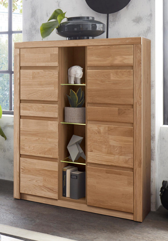Comoda inalta Woltra Silkeborg cu fronturi din lemn de stejar, 90 cm latime - LunaHome.ro