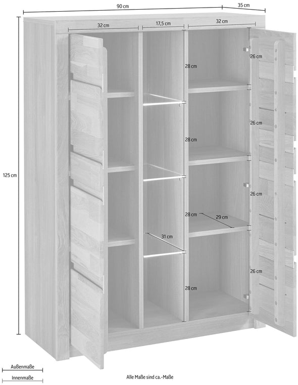 Comoda inalta Woltra Silkeborg cu fronturi din lemn de stejar, 90 cm latime - LunaHome.ro