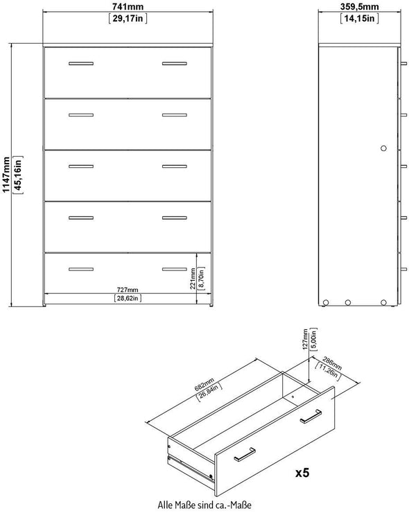 Comodă înaltă alba, design scandi modern, 74 cm latime - LunaHome.ro