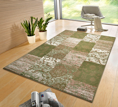 Covor »Bloques« cu design mozaic, rezistent, crem-verde, 120x170 cm - LunaHome.ro