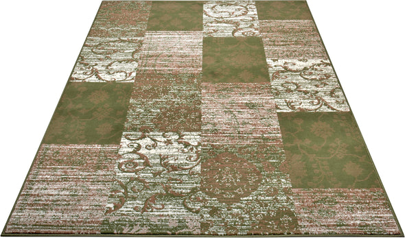 Covor »Bloques« cu design mozaic, rezistent, crem-verde, 120x170 cm - LunaHome.ro