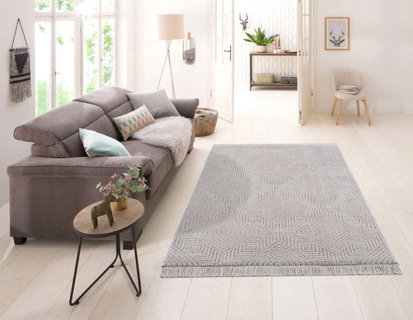 Covor »Duchesse« design grafic, boho cu franjuri gri, 160x230 cm - LunaHome.ro