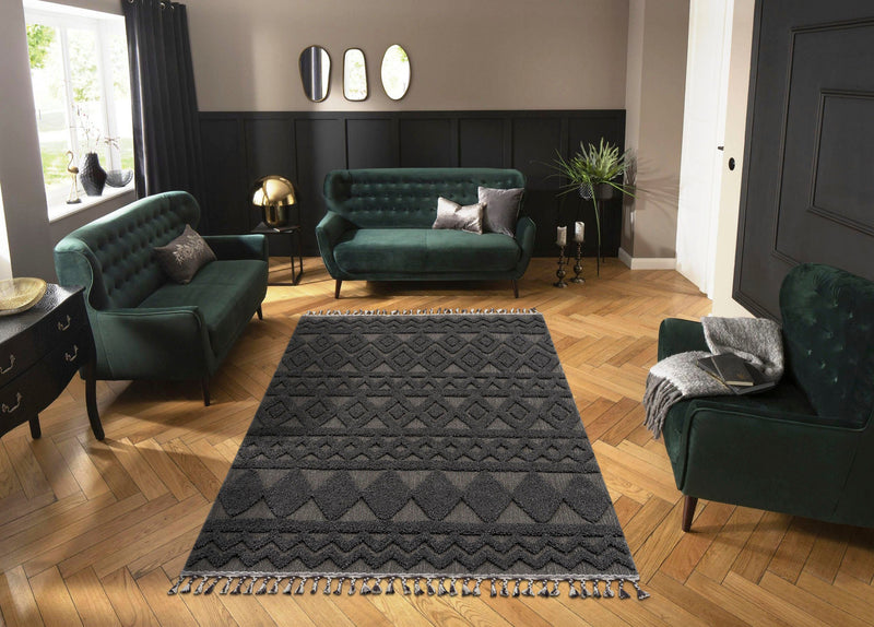 Covor »Duncan« cu model 3D, stil boho antracit, 80x150 cm - LunaHome.ro
