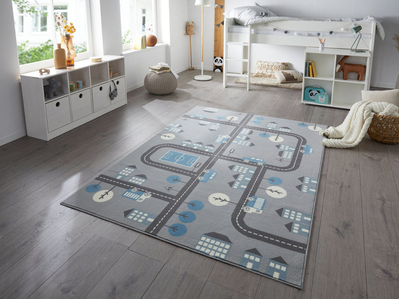 Covor »Town« pentru joaca, fonoabsorbant, albastru cu gri, 160x220 cm - LunaHome.ro