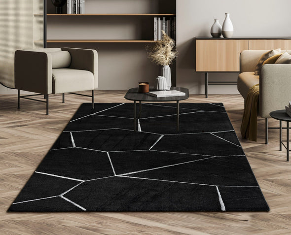 Covor »Waben«, cu model geometric, negru cu argintiu - LunaHome.ro