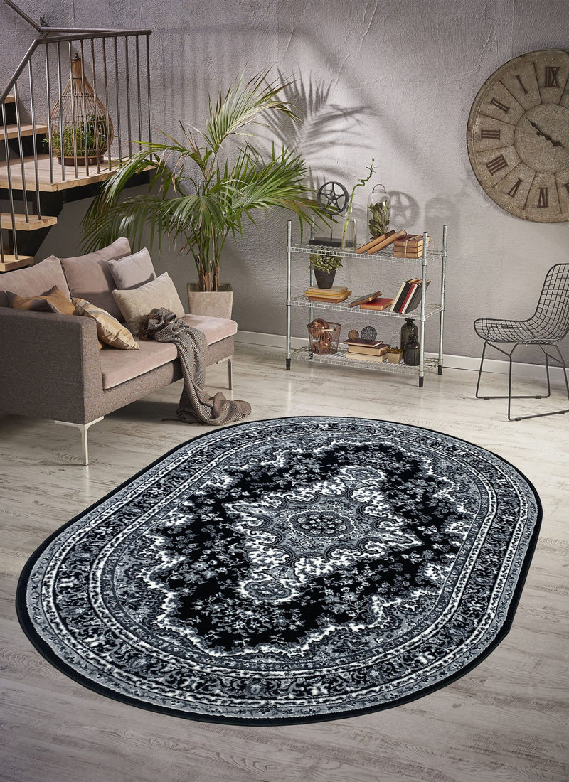 Covor oval »Oriental« gri, potrivit pentru incalzirea in pardoseala 160x230 cm - LunaHome.ro