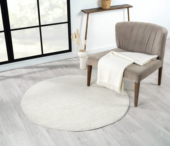Covor rotund »Ava« cu aspect de sisal, model cu noduri, alb 120 cm diametru - LunaHome.ro