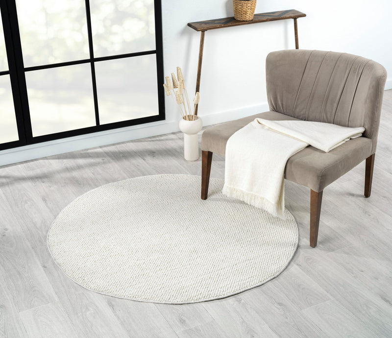 Covor rotund »Ava« cu aspect de sisal, model cu noduri, alb 120 cm diametru - LunaHome.ro