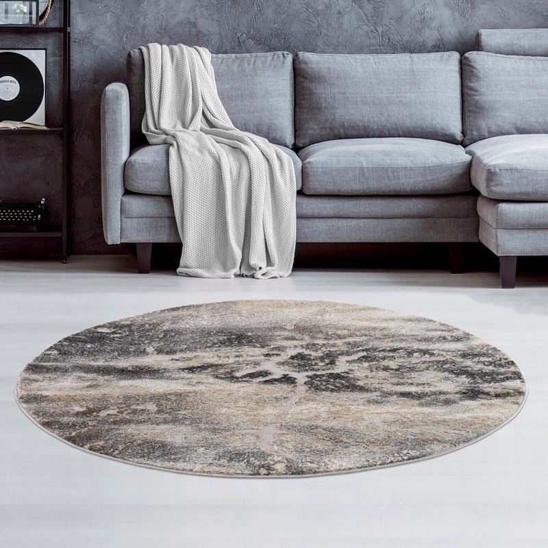 Covor rotund »Marble« gri cu suprafata 3D, izolator fonic, 190 cm - LunaHome.ro