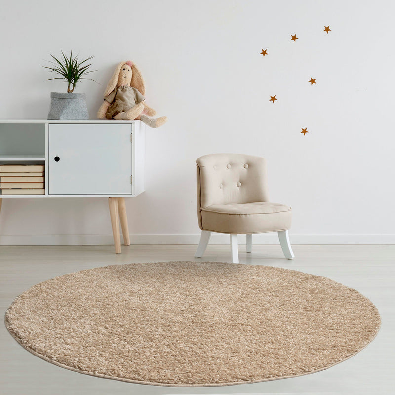 Covor rotund »Shaggy 30« crem, moale si pufos, 140 cm diametru - LunaHome.ro