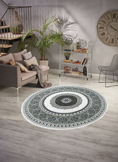 Covor rotund »Shari« cu model oriental, verde, 190 cm diametru - LunaHome.ro