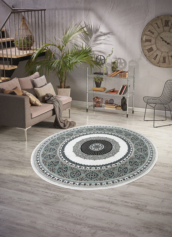 Covor rotund »Shari« cu model oriental, verde, 190 cm diametru - LunaHome.ro