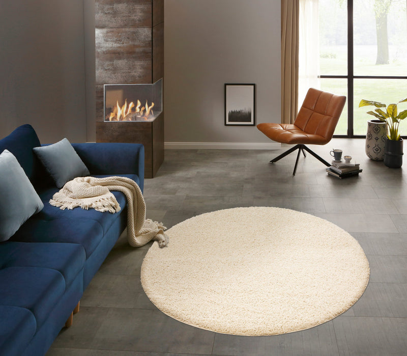 Covor rotund shaggy Saron foarte moale si pufos, crem, 140 cm diametru - LunaHome.ro