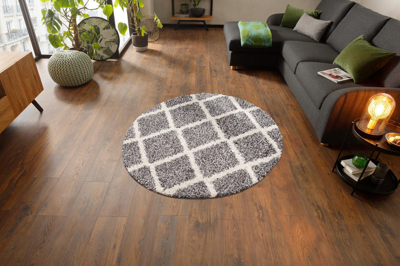 Covor rotund shaggy »Linz« cu fir lung, gri cu alb, 190 cm diametru - LunaHome.ro