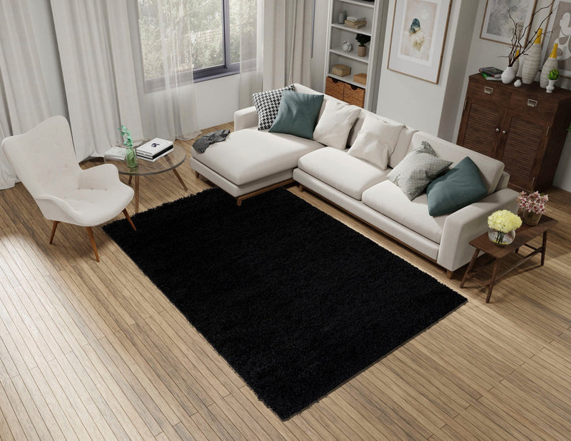 Covor shaggy Viva negru, potrivit pentru încălzire prin pardoseală, 120x180 cm - LunaHome.ro