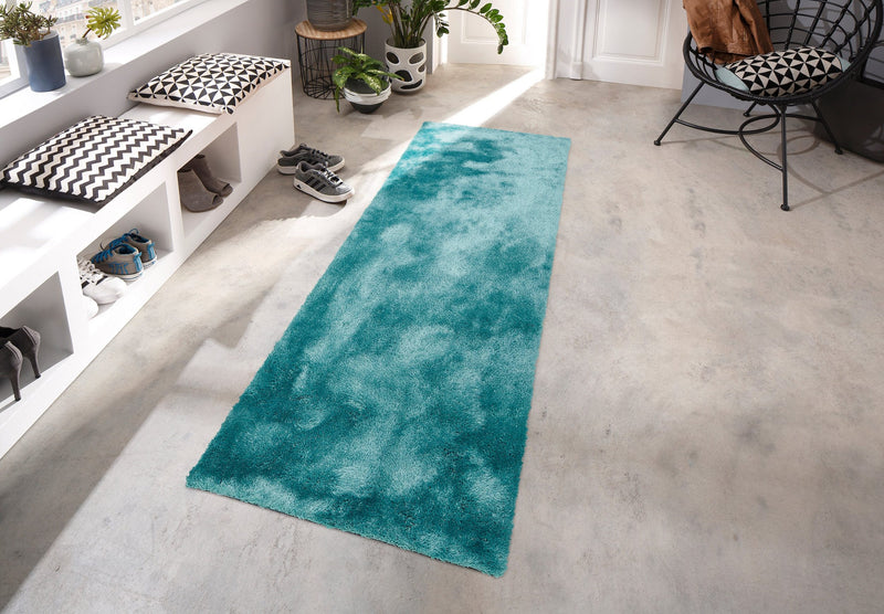 Covor traversa »Dana« foarte gros si pufos, turcoaz, 80x250 cm - LunaHome.ro