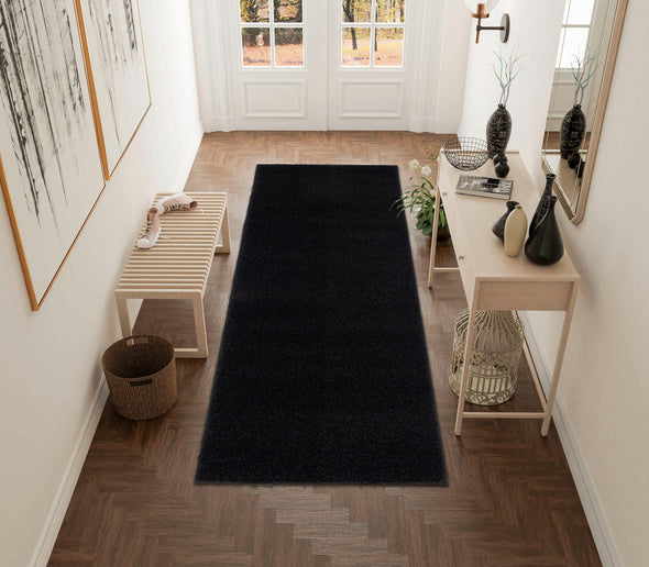 Covor traversa »Shaggy 30« negru, potrivit pentru încălzire prin pardoseală, 80x300cm - LunaHome.ro