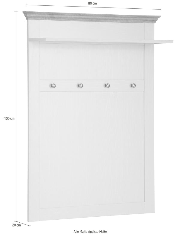 Cuier »Binz«, cu aspect de lemn alb, cu patru cârlige și un raft, 80 cm latime - LunaHome.ro