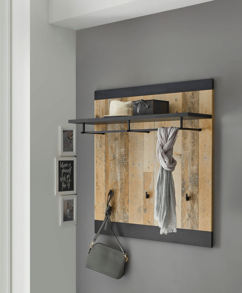 Cuier »SHERWOOD« cu aspect de lemn, 3 carlige si o polita, 92 cm - LunaHome.ro