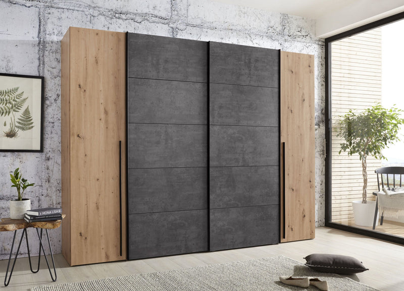 Dulap Narago cu 4 usi, culoare stejar-beton, 270 cm latime - LunaHome.ro