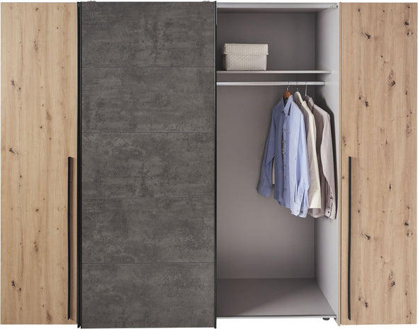 Dulap Narago cu 4 usi, culoare stejar-beton, 270 cm latime - LunaHome.ro